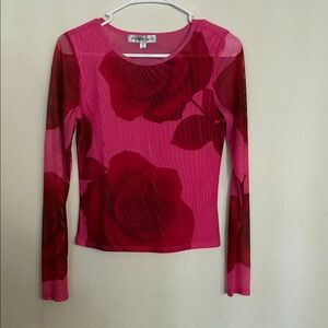 Fashion Nova Pink and Red Fitted Ribbed Blouse